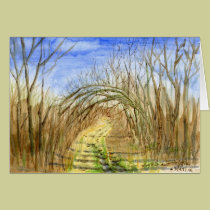 "Lane with Arched Branches" watercolor and ink cards