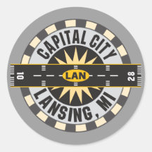 Lansing, Michigan LAN Airport Round Stickers