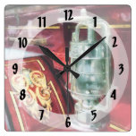 Lantern on Old Fire Truck Square Wall Clocks