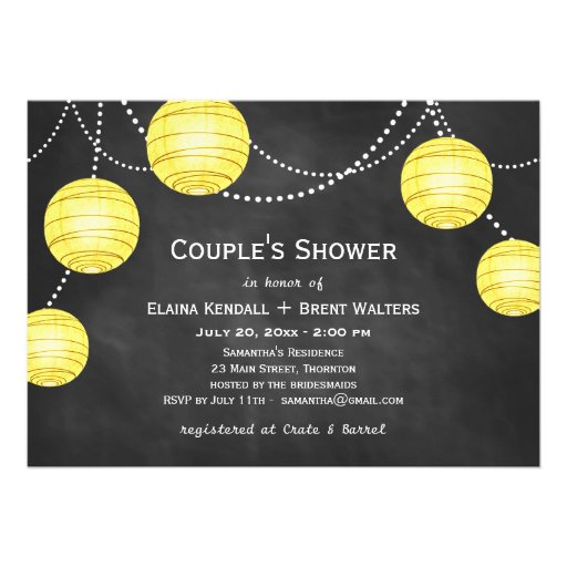 Lanterns on Chalk Couple's Shower Invite in Yellow