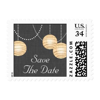 Lanterns on Gray Burlap Save the Date Stamp