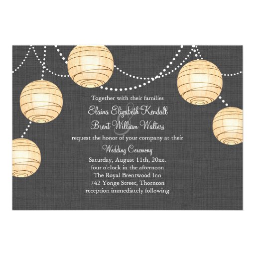 Lanterns on Gray Burlap Wedding Invitation