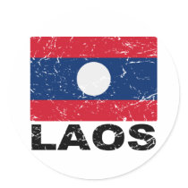 Laos Vintage Flag Round Stickers