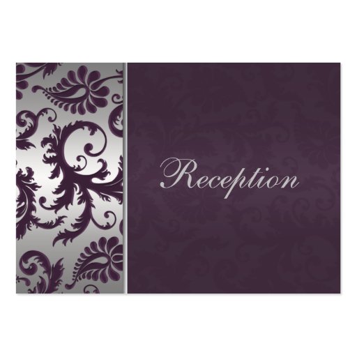 Lapis Purple and Silver Grey Damask Enclosure Card Business Card Template (front side)