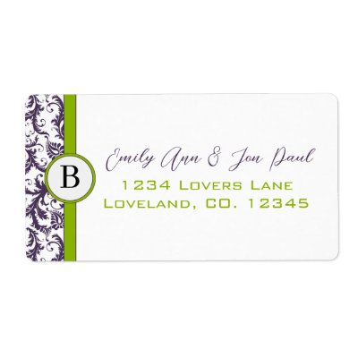 Lapis Purple Apple Green Damask Wedding Labels by samack