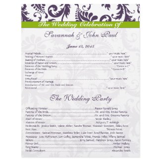 Lapis Purple & Apple Green Damask Wedding Program letterhead