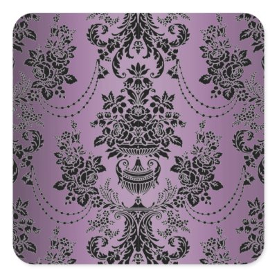 Lapis Purple Black Damask Wedding Envelope Seals Square Stickers