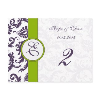 Lapis Purple Damask Apple Green Table Number Cards postcard