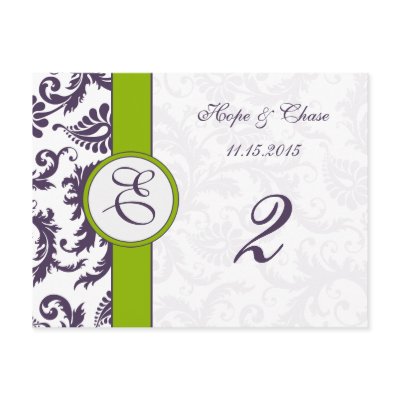 Lapis Purple Damask Apple Green Table Number Cards Postcards