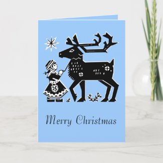 Lapland Girl Holds Reindeer Christmas Card card