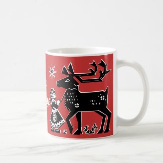 Lapland Girl Holds Reindeer Coffee Mugs