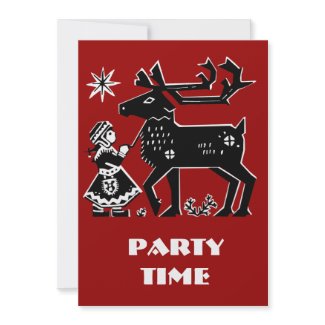 Party Invitation card featuring a Lapland Girl Holding a reindeer