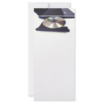 laptop computer with open optical disk drive, cd, personalized rack card