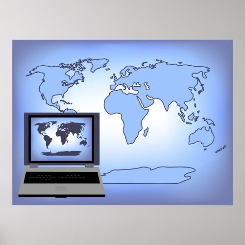 Laptop Computer World Map Print Poster print