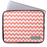Laptop Coral Chevron Custom Name Computer Sleeve