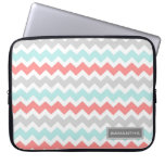 Laptop Coral Teal Chevron Custom Name Laptop Computer Sleeves