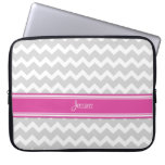 Laptop Hot Pink Gray Chevron Custom Name Laptop Computer Sleeves