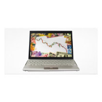 Laptop showing bear market chart photo cards