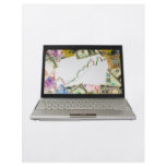 Laptop showing bull market chart flyers