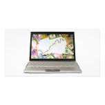 Laptop showing bull market chart photo cards