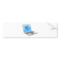 Laptop with broken screen bumper stickers