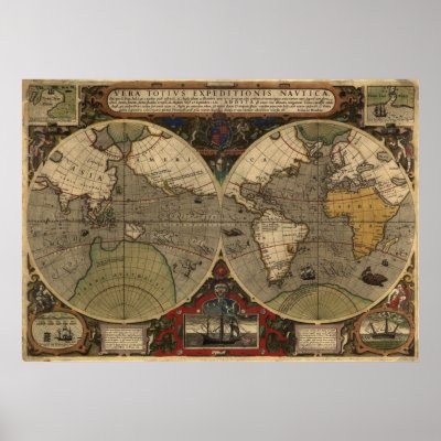 Large &quot;1595 World Map of Hondius&quot; Historic Map Print by