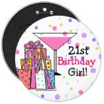 Large- 21st Birthday Girl Pinback Button
