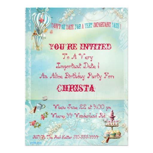 Large Alice In Wonderland Party Invitations