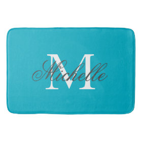 Large aqua turquoise blue name monogram bath mat bath mats