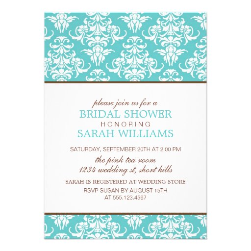 Large Blue Damask Bridal Shower Personalized Announcement