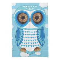Large Blue Owl Cloud Kitchen Towel