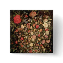 Large bouquet of flowers in a wooden tub button