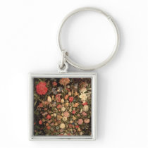 Large bouquet of flowers in a wooden tub key chain