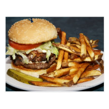 large double half pound burger fries and cola post card
