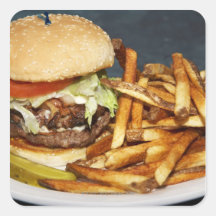 large double half pound burger fries and cola square stickers
