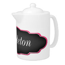 Large Emblem Design - Berry Pink Accent Teapot teapots