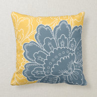 Large Floral Motif Pillow in Teal and Gold