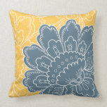 Large Floral Motif Pillow in Teal and Gold