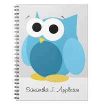 Large Funny Blue Owl 6.5" x 8.75" Spiral Notebook