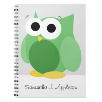 Large Funny Green Owl 6.5" x 8.75" Spiral Notebook