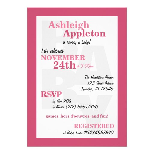 Large Funny Pink Owl Baby Shower Invitations