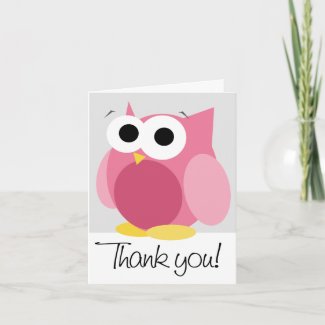 Large Funny Pink Owl "Thank you" Note Card