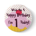 Large Girl Birthday Cupcake Button