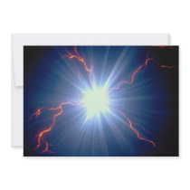 Large glowing electro-charge over blue background invitations