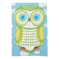 Large Green Owl Cloud Kitchen Towel