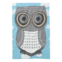 Large Grey Owl Cloud Kitchen Towel