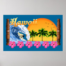Large Hawaiian Surfing Poster