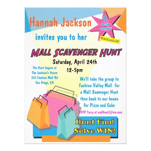 Large Mall Scavenger Hunt Birthday Magazine Cover Personalized Invites