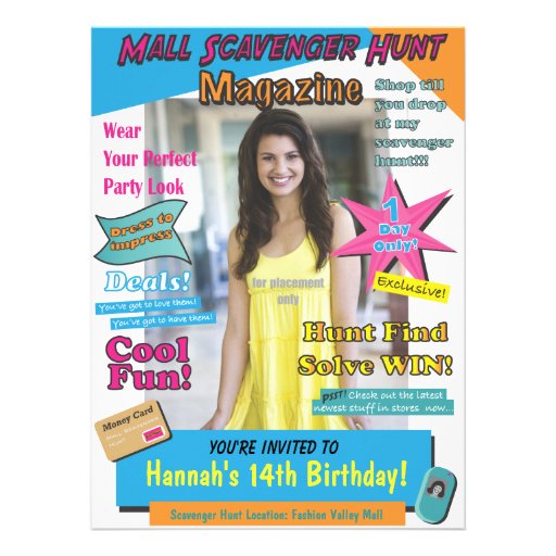 Large Mall Scavenger Hunt Birthday Magazine Cover Personalized Invites