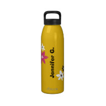 Large modern flower print personalized name yellow water bottles